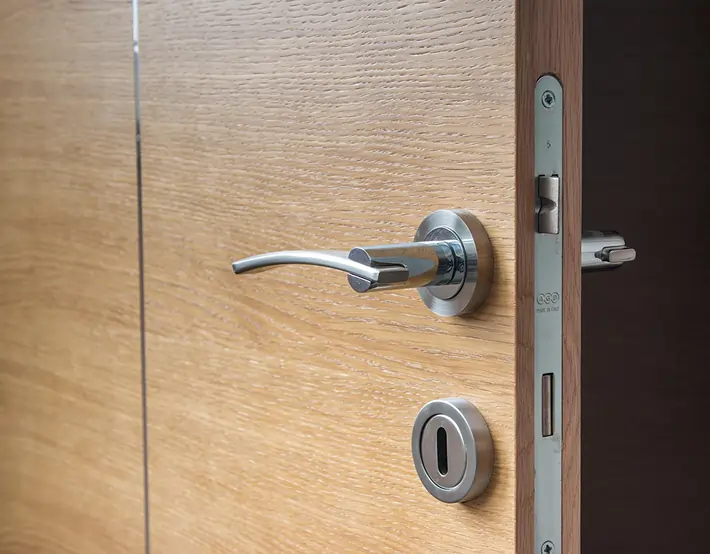 Porte avec poignée et serrure représentant un service professionnel d’ouverture de portes